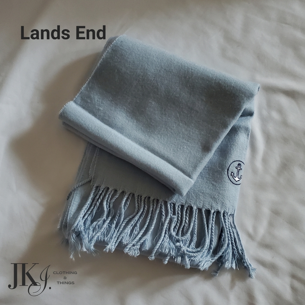 Lands' End Blue Scarf With Fringe